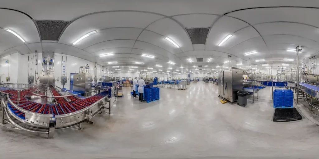 Vidéo 360 immersive d’une usine agroalimentaire utilisée pour la formation industrielle en réalité virtuelle