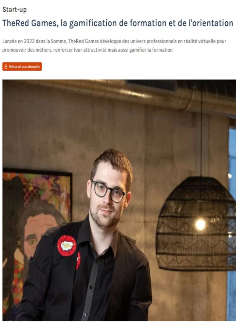 Capture d’écran de l’article de La Gazette France présentant TheRed Games, la solution de TheRed Universe basée sur la réalité virtuelle et la gamification de la formation
