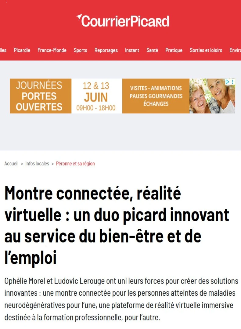 Capture d’écran de l’article du Courrier Picard présentant une innovation associant réalité virtuelle et objets connectés développée en Picardie