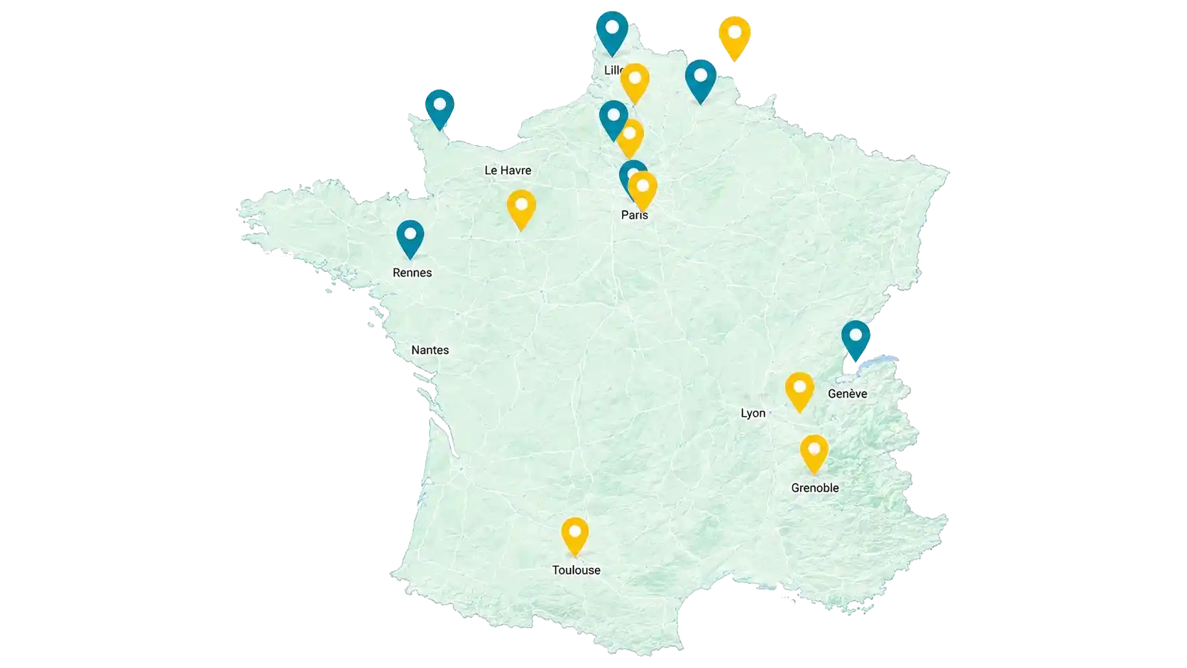 Carte de France illustrant le déploiement des abonnements de casques VR et du catalogue métier de TheRed Universe