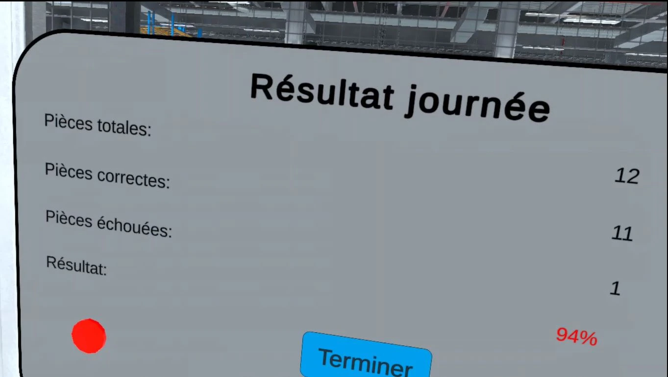 Résultats des apprenants utilisant une application VR de formation industrielle