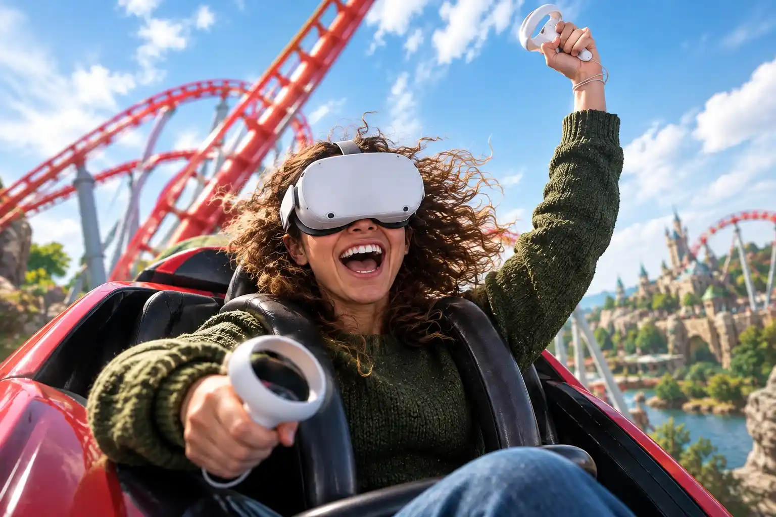 Participants profitant d’une animation ludique en réalité virtuelle, proposée en complément de la location de casques VR pour un événement.